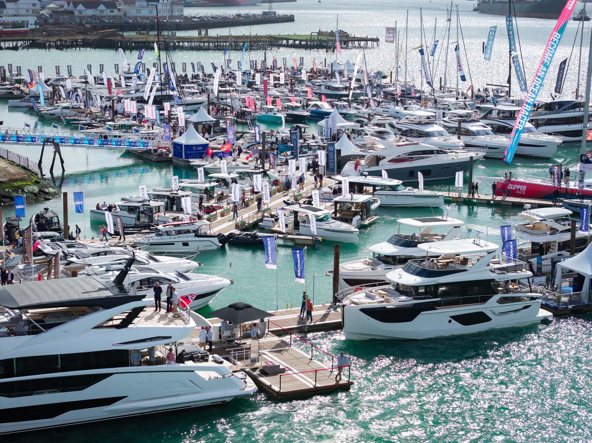 The marina at Southampton International Boat Show 2026.