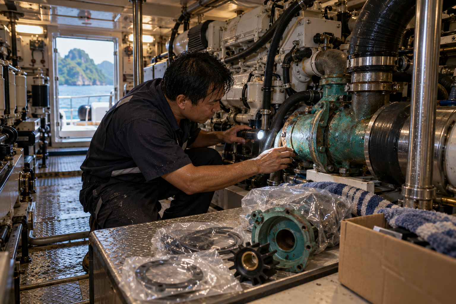 Secondary image: practical detail illustrating the ownership issue in The spare part is in Europe and the yacht is in Thailand: building an Asia-Pacific motor yacht that can actually be supported; no generic luxury pose.